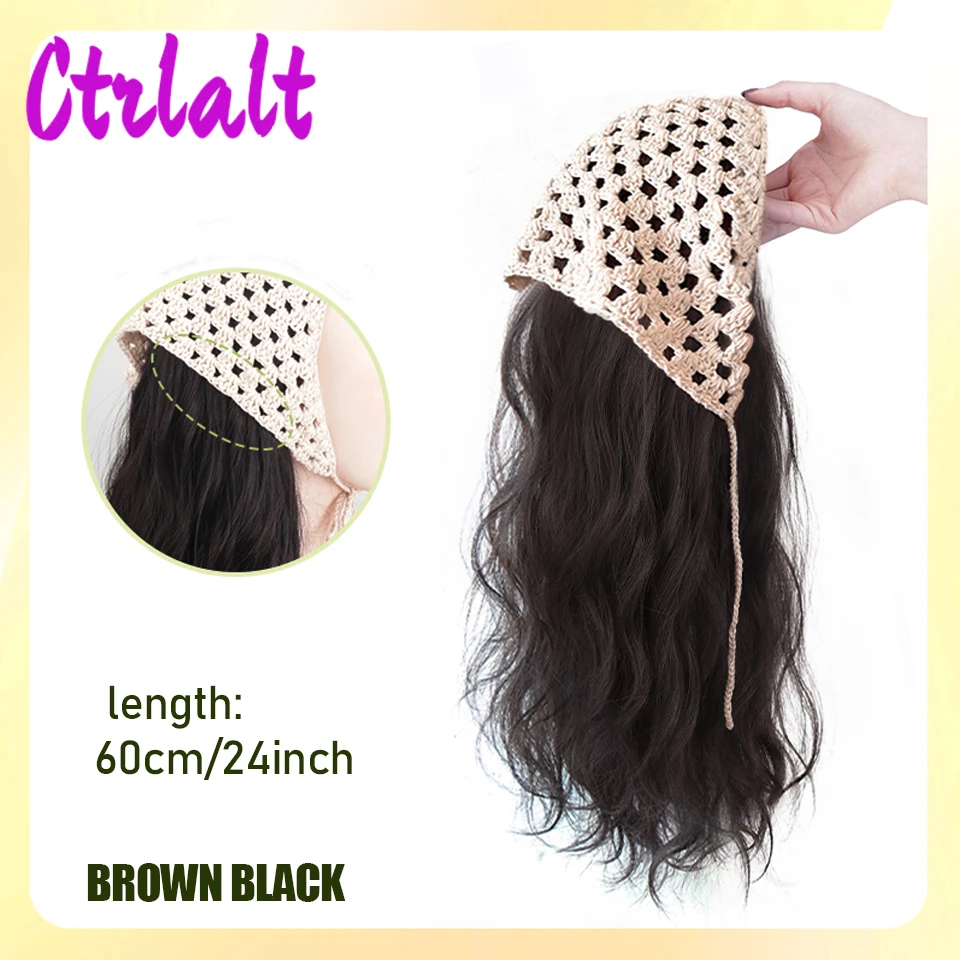 Synthetic Long Wavy Wig Women's Hat Hair One Piece Summer Triangle Headband Wig Long Curly Hair Wig Detachable Half Wig Fake Hai