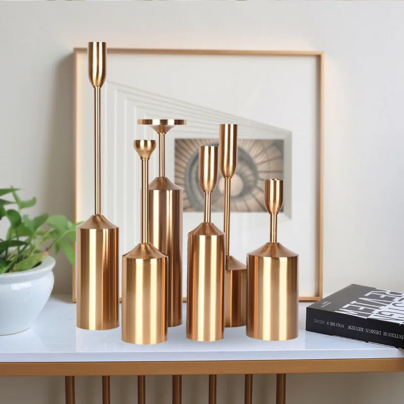 

European Style Candlestick Minimalism Metal Candle Ware Six-piece Set Three-piece Set Table Top Candlestick Decoration