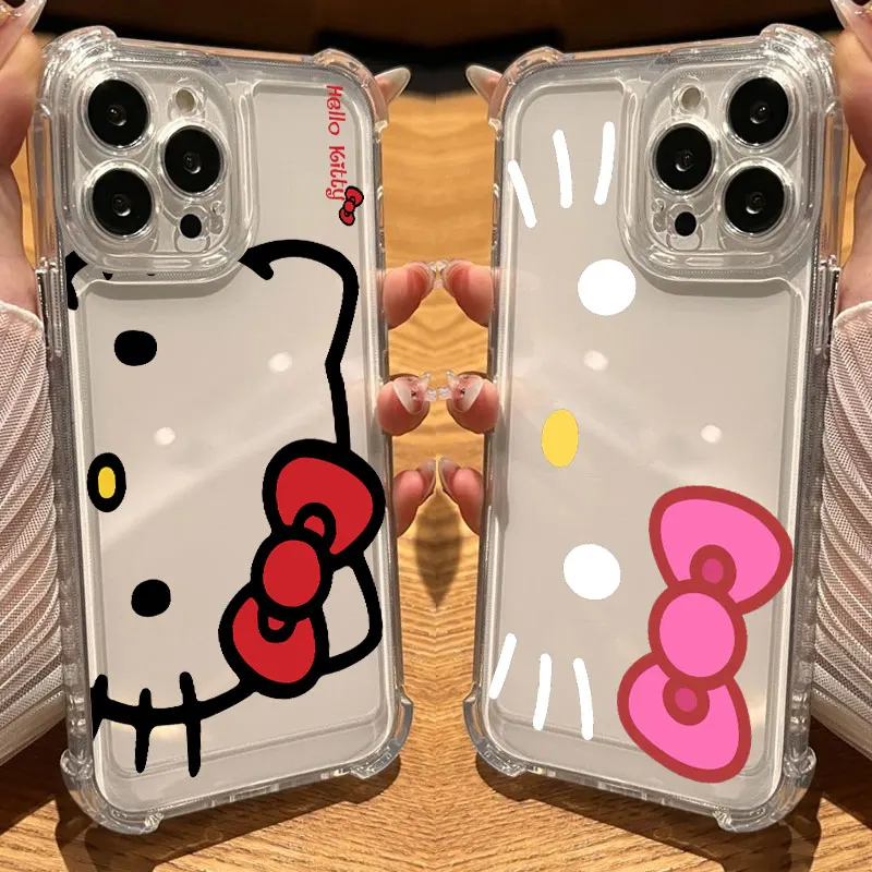 

Phone Case Clear For iPhone 17 16 14 15 11 12 13 Pro Max 16E 16 Plus 17 Air Shockproof Silicone Cover Lovely Hello Kitty Kawaii