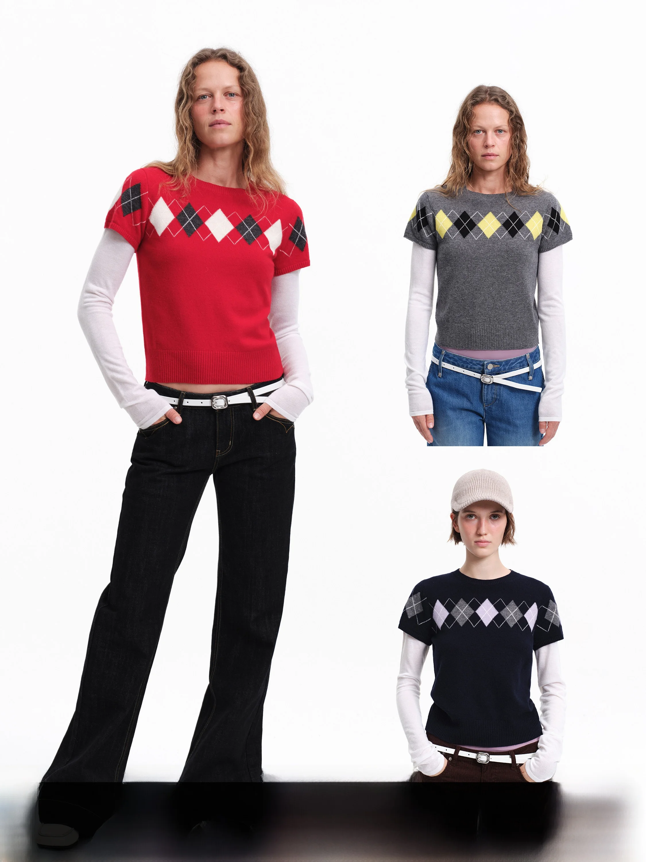 

Облегающий женский шерстяной вязаный свитер с ромбовидным узором, внутренний топ, весна 2026, искусственный дизайн из двух предметов для поездок на работу