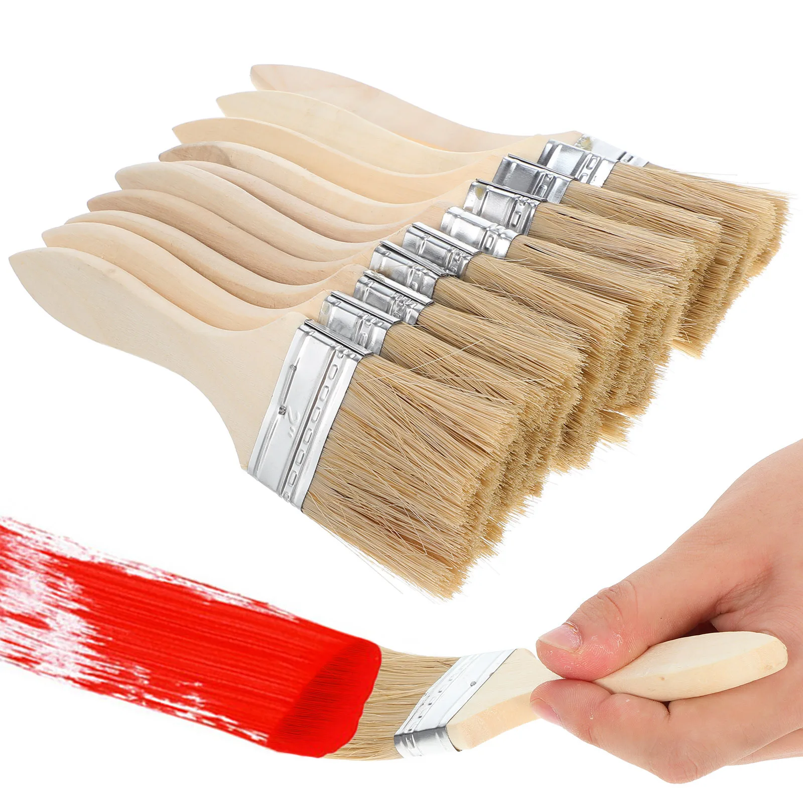 مجموعة فرش طلاء بمقبض خشبي متعدد الاستخدامات مكونة من 10 قطع للأثاث طلاء جدران الشواء والخبز وفرشاة البناء والألوان المائية