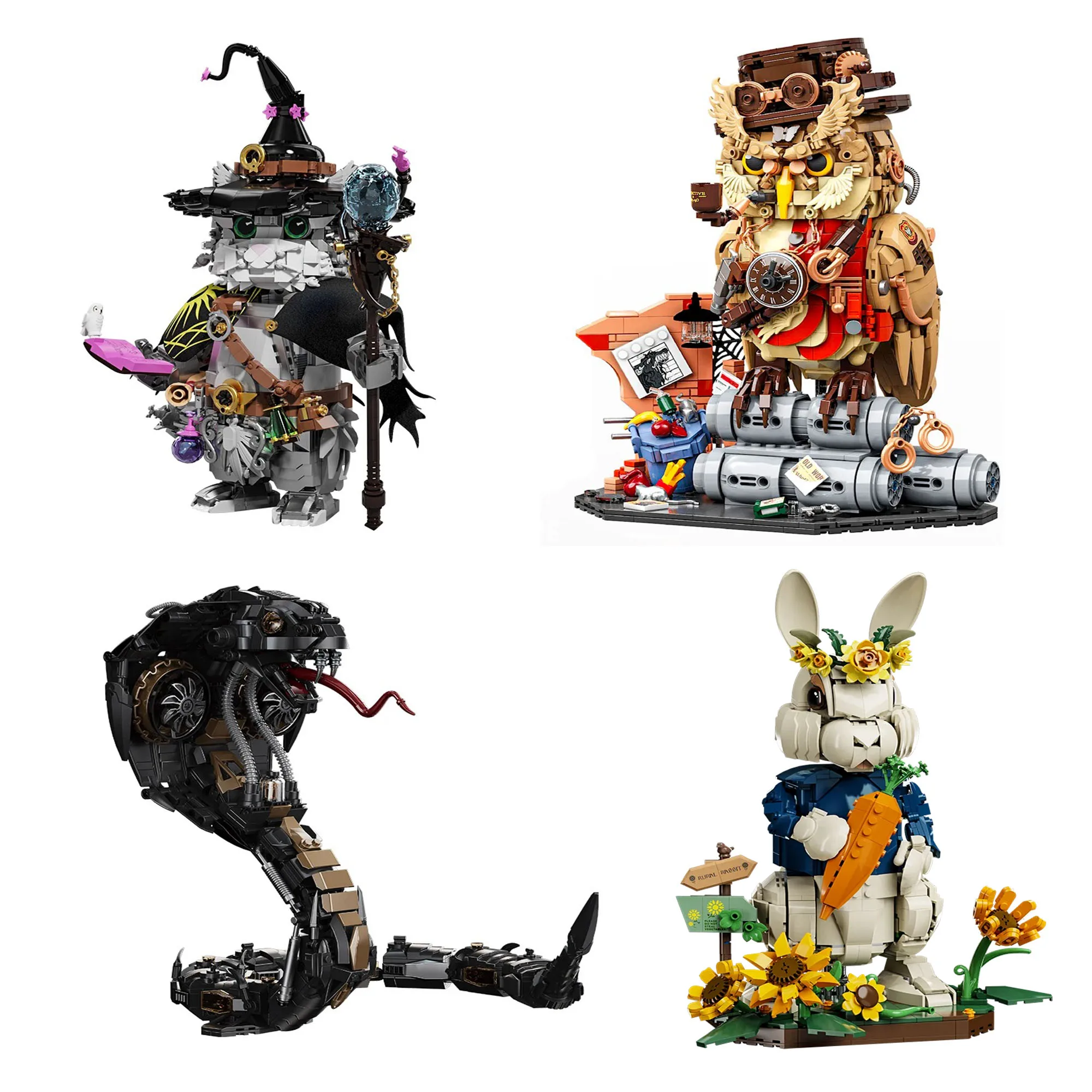 

1000+pcs Owl Detective Magic Wizard Cat Rabbit Snake Animal MOC Building Blocks Set Educational Toys For Adult Gifts Bricks Mode