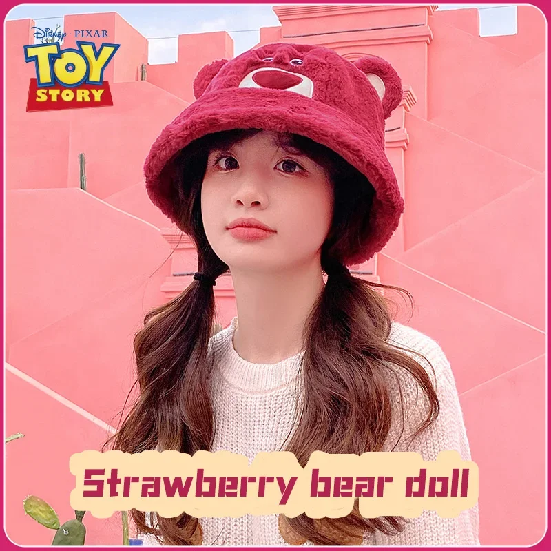 Disney Lotso Plush Hat Winter Warm Hat Kawaii Girl Toy Story Strawberry Bear Plush Hat Girls Birthday Gift Kawaii Cosplay Toys