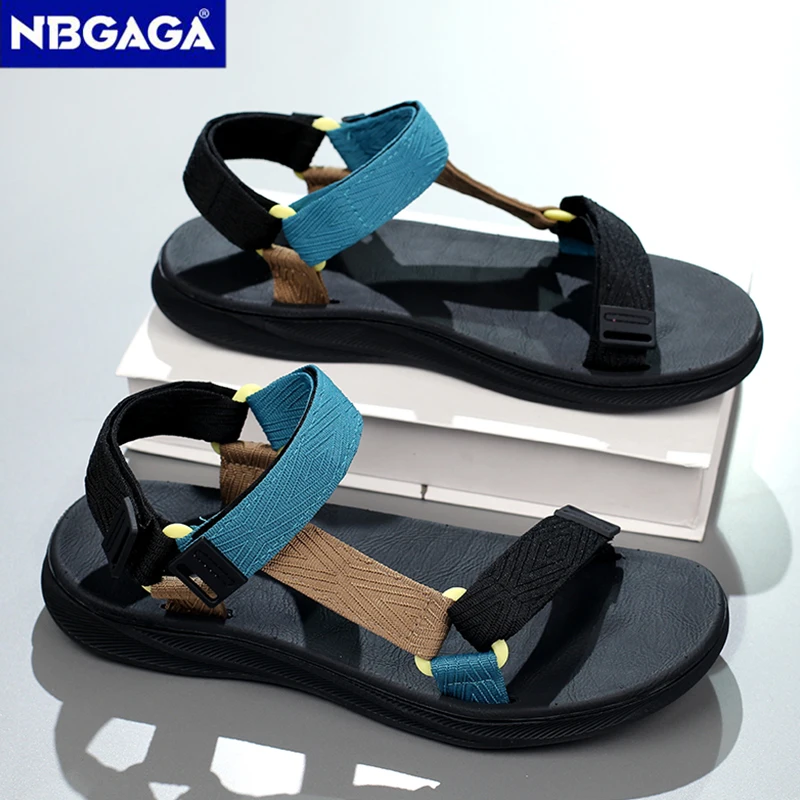 Classic Black Men Sport Sandals Summer Leisure Beach Holiday Sandals Outdoor Antiskid Breathable Flat Sandals Shoes