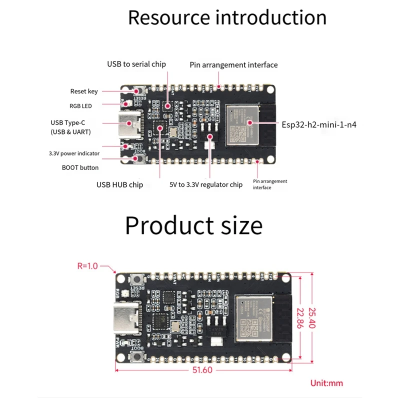 ESP32-H2 Development Board, ESP32 H2, DEV KIT N4 Módulo, 4MB Flash, Suporte BLE, Zigbee, Comunicação sem fio Thread, fácil de usar