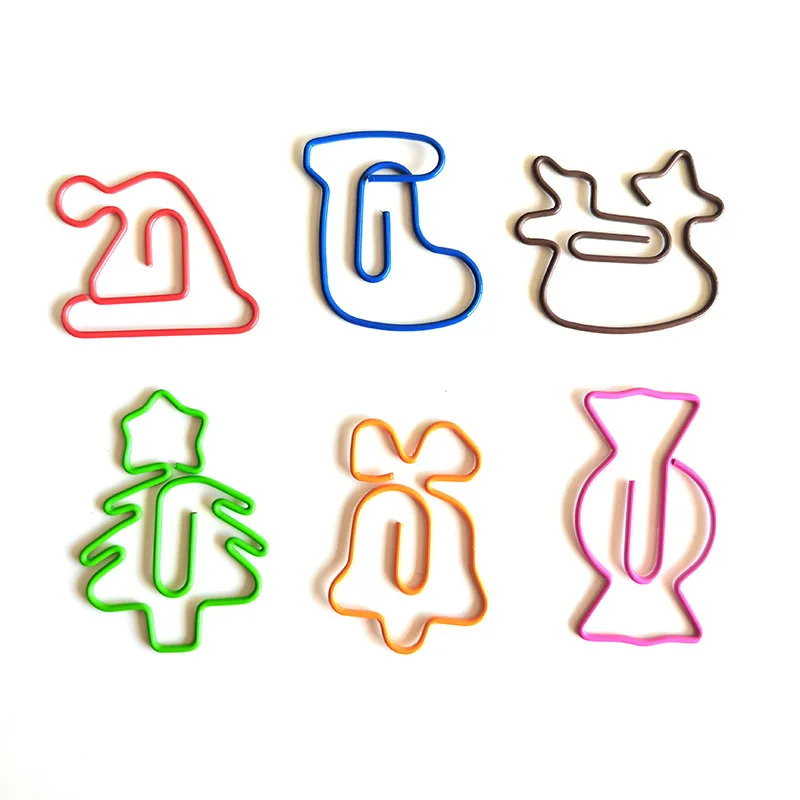 50/30pcs 크리스마스 트리 금속 소재 벨 엘크 모양 종이 클립 재미 있은 Kawaii 북마크 사무실 학교 편지지 마킹 클립