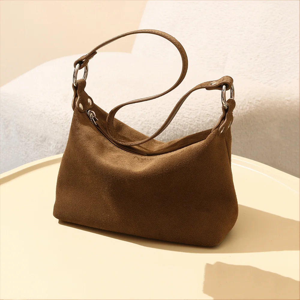 2024 New Women Suede Bag Female Frosted Cowhide Split Leather Single Shoulder Bag Wholesale Lady Trendy Crossbody Messenger