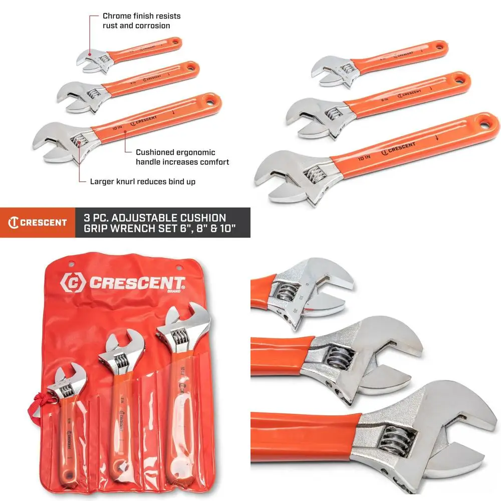 

3 Piece Adjustable Cushion Grip Wrench Set 6", 8" & 10" - AC26810CV