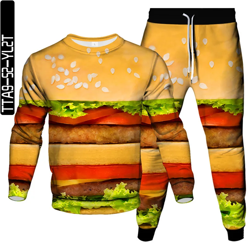 Food Planet Hamburger Fruit Komkommer 3d Print Kleding Pak Mannen Mode Sweatshirt Joggingbroek 2 Delige Sets Oversized Trainingspak