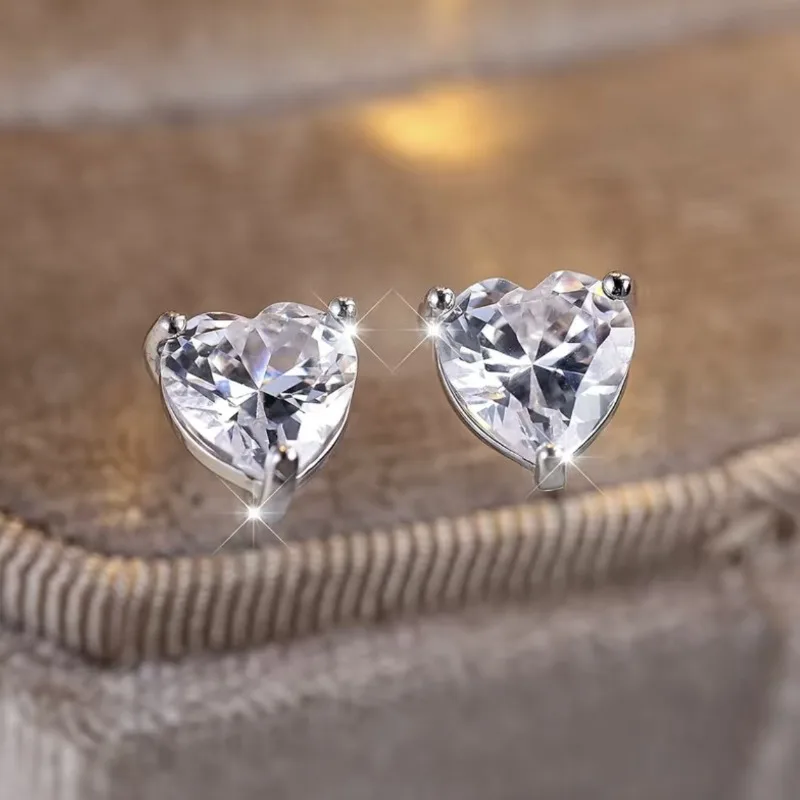 BKBK Silver Sparkling Heart Cut Crystal Leverback Stud Women Earrings Wedding Earrings for Valentine Christmas Dainty Minimal Bridal Jewelry for Brides Bridesmaids Adult Ladies Dating Prom Formal Occasion