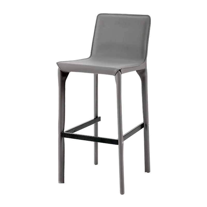 Nordic Simple Bar Stool Saddle Leather Modern Luxury Hard Leather Counter Chair for Home
