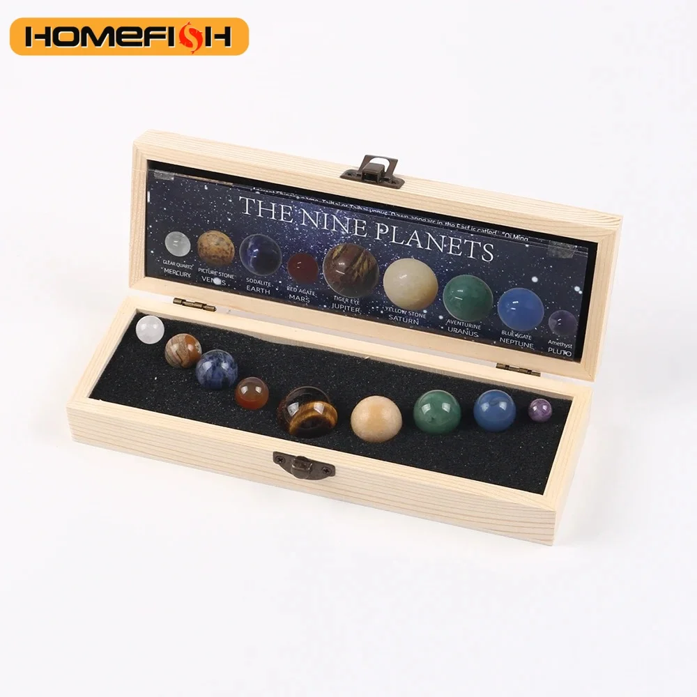 Solar System Natural Crystal Gemstones Set 9 Planets Sphere Ball Stone Galaxy Model Ornaments Gift Home Office Decor