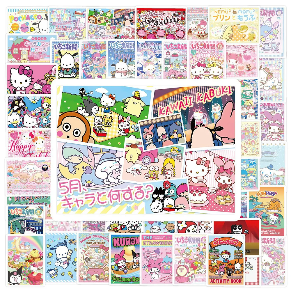 Bonito Sanrio Anime Cartaz Adesivos, Desenhos animados, Pochacco, Kuromi, Cinnamoroll, Graffiti Etiqueta, Telefone, Skate, Laptop, Decalque, 10 pcs, 30 pcs, 60pcs