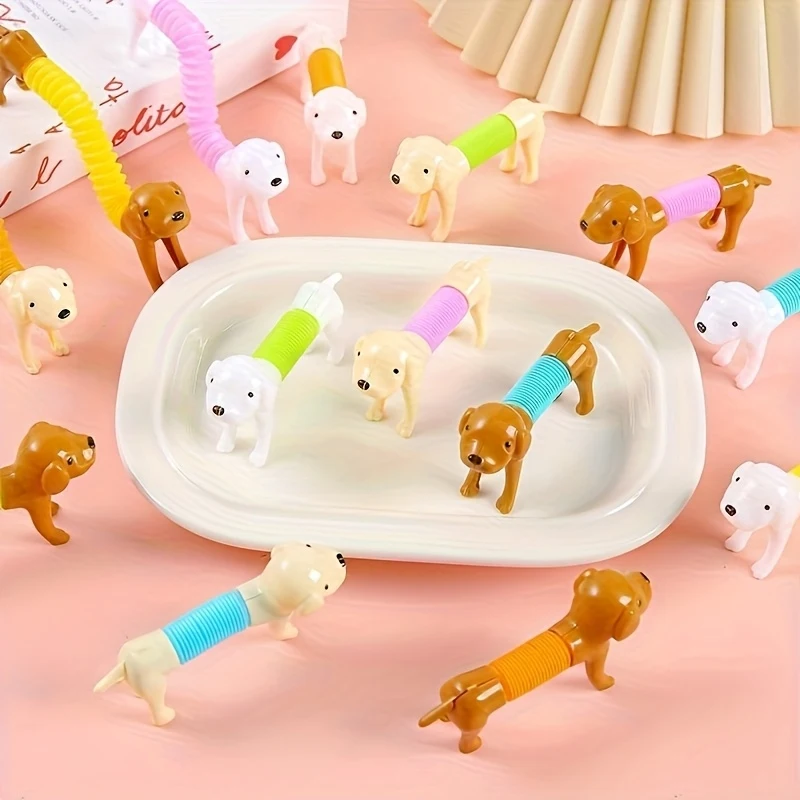5Pcs Stretchable Dog Stress Relief Pop Tubes Toy Kids Birthday Party Favors Pinata Filler Telescoping Sensory Squeeze​ Toy