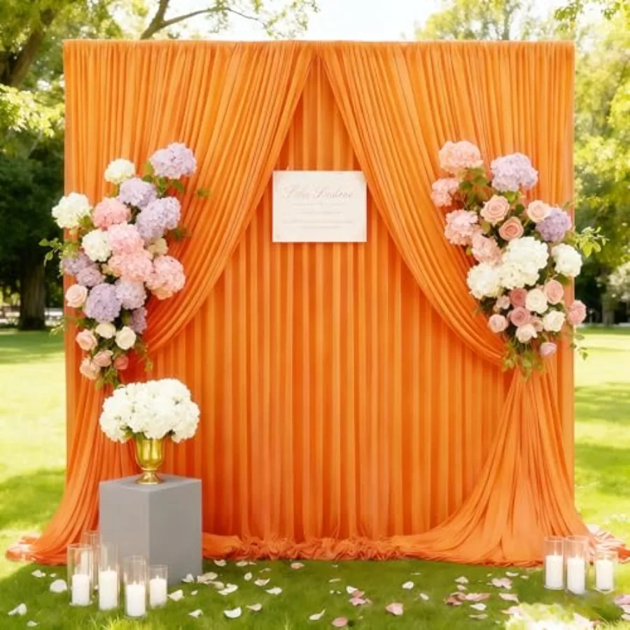 

20x10ft Orange Polyester Backdrop Curtain Panels for Parties Wrinkle-Free, Photo-Ready Wedding Event Decoration Background Drap