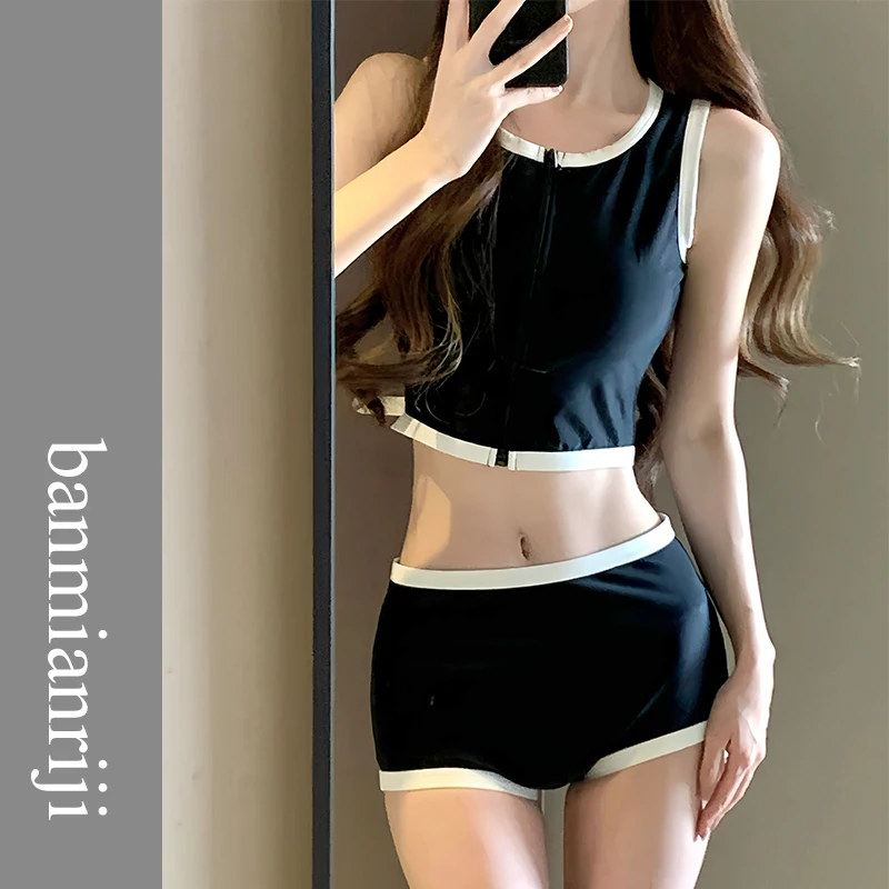 

High Waist Two Piece Swimsuit for Women Spor Conservative Design Covers Belly ows Slimming Effect Suitable for Hot Springs