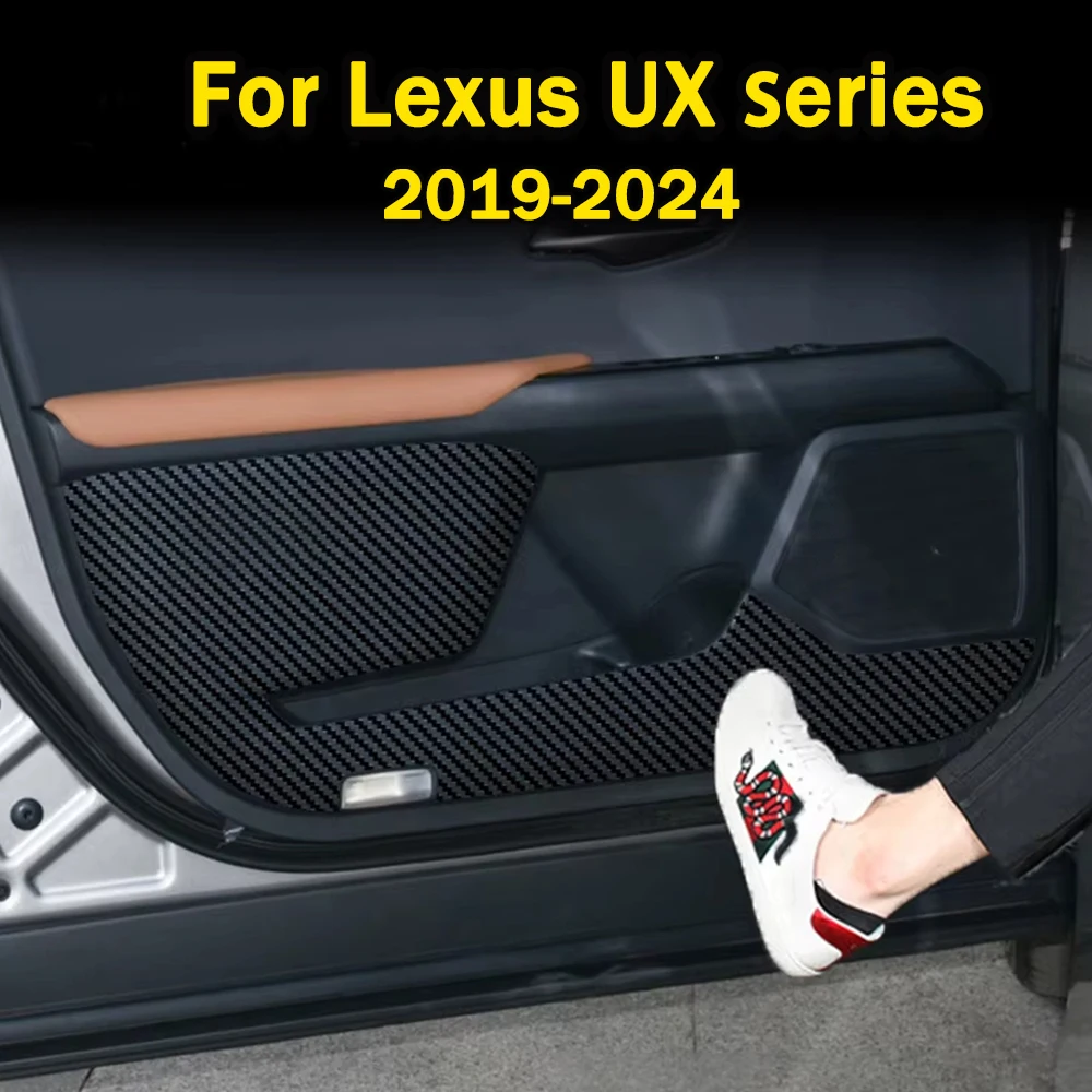 

Для Lexus UX UX250h UX200 UX260H UX300H 2019-2024 кожаный противоударный коврик для двери автомобиля, черная наклейка из углеродного волокна, 4 шт./компл.