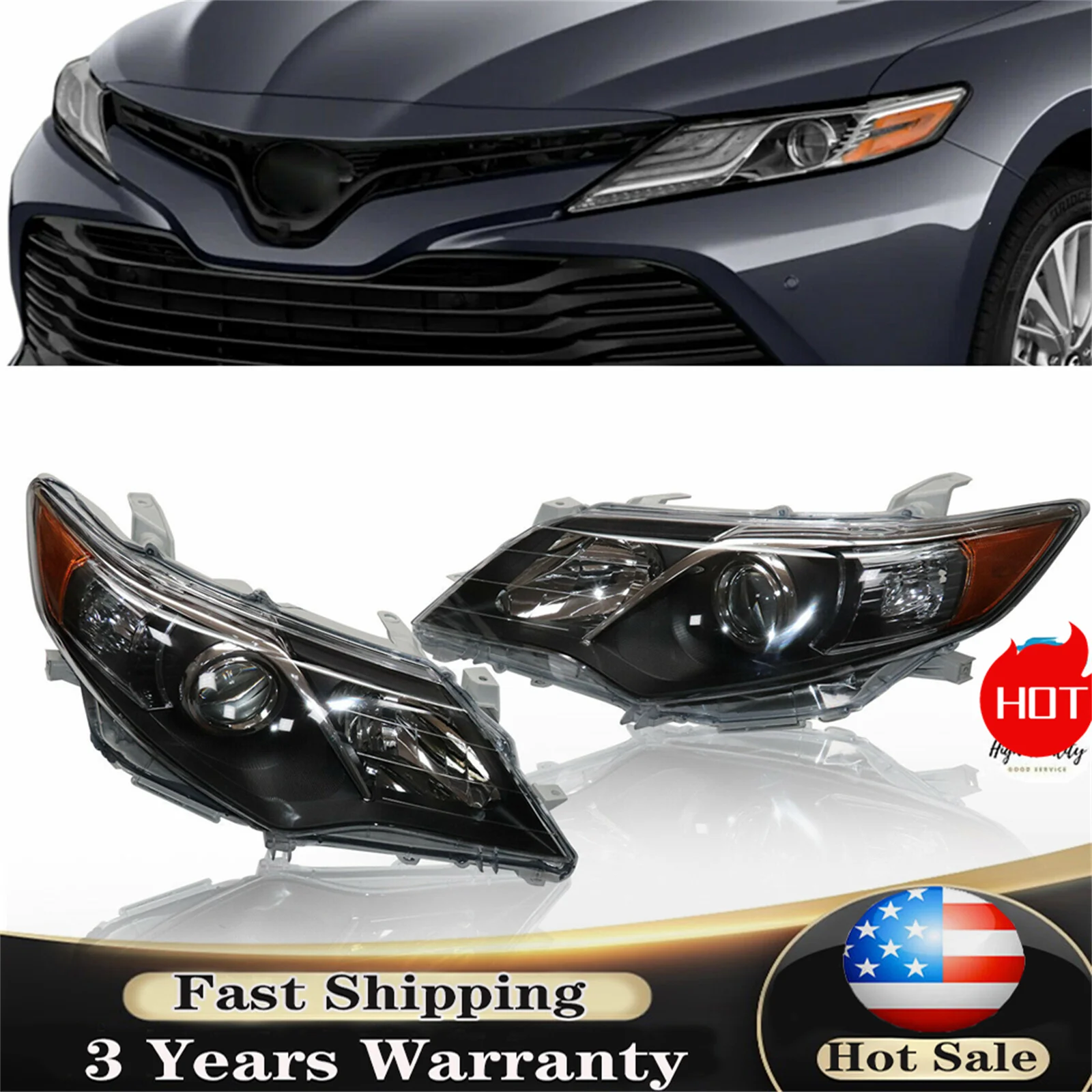 

For 2012 2013 2014 Toyota Camry Front Headlight Headlamp Assembly Driver Left Side/ Passenger Right Side/ Pair