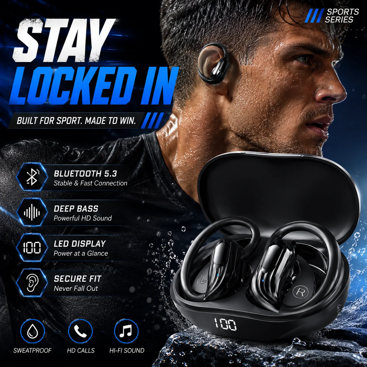 Wholesale Wireless Headphones Bluetooth 5.4 Earphones True with Mic Button Control Noise Reduction Earhooks Waterproof Headset