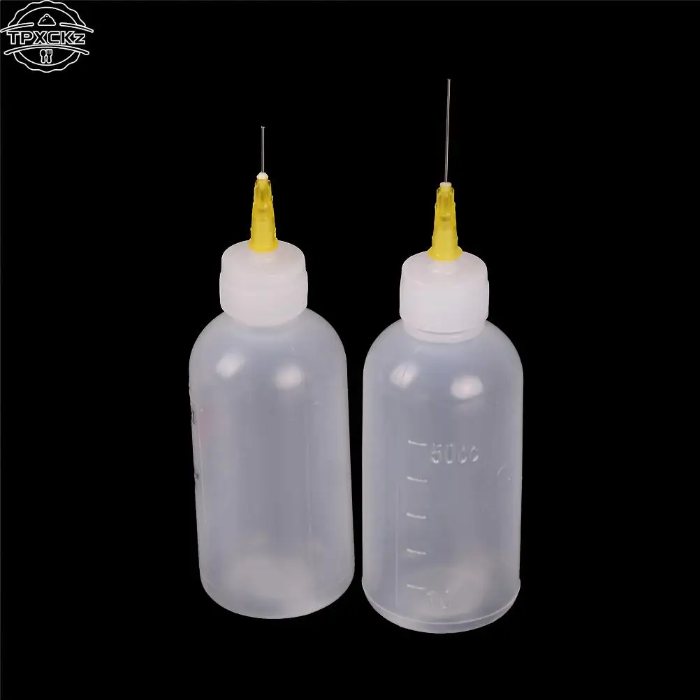 Frasco de distribuição de plástico com agulha para seringa, 50ml multifunção cola álcool frasco de pintura diy modelo de fabricação