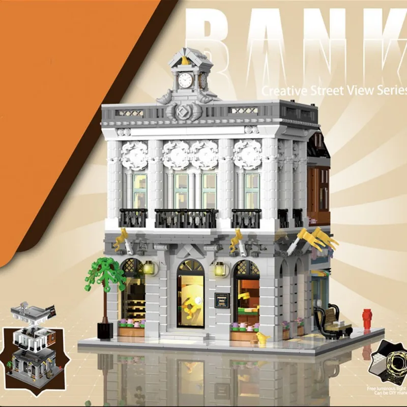 2080pcs City Street Creator Bank Street View Model Building Blocks Set MINI Brick Light Assemble Toys Kid Boy Girl Holiday Gifts