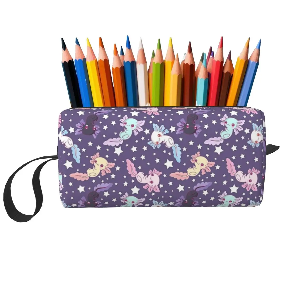 Astuccio per matite lilla modello Axolotl Kawaii Astuccio per penne per bambini Astuccio per matite Forniture di cancelleria Astuccio per cosmetici da viaggio per donna