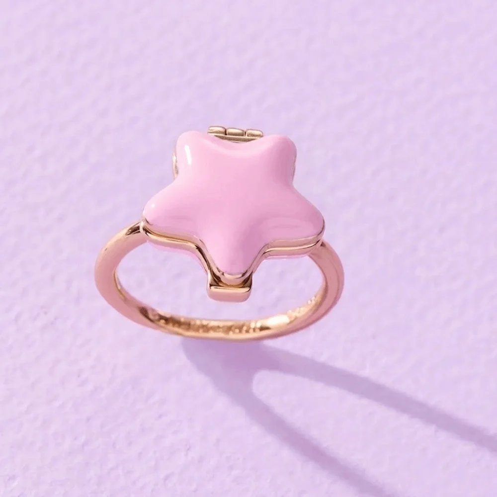 Alloy Opening Closing Phase Box Necklace Pink Gold Color Interesting Pendant Choker Cute Unique Pentagram Heart Ring