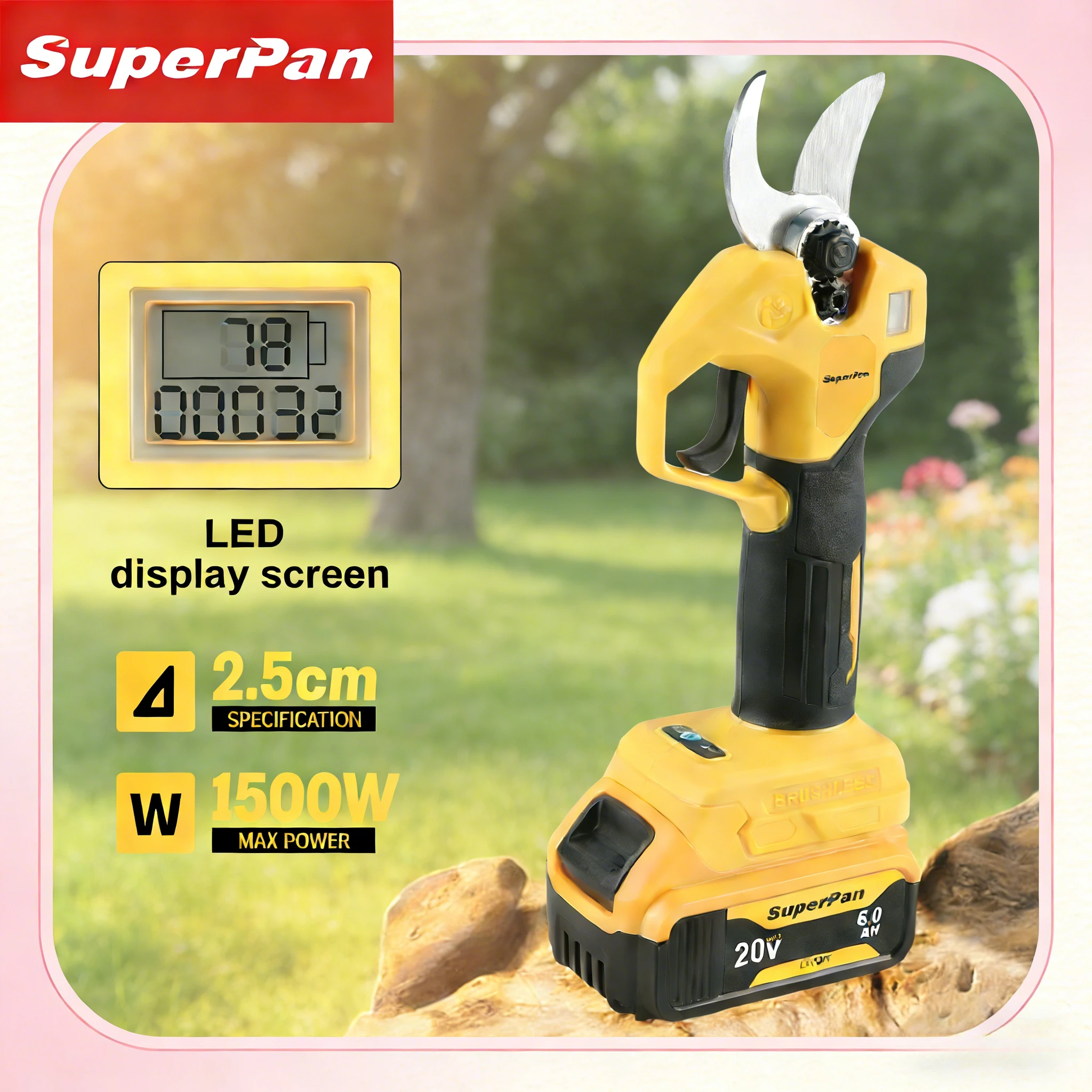 

Аккумуляторные секаторы SuperPan, электроинструмент, резка до 2,5 см, 4 скорости, для обрезки сада, для аккумулятора DeWalt 20В.