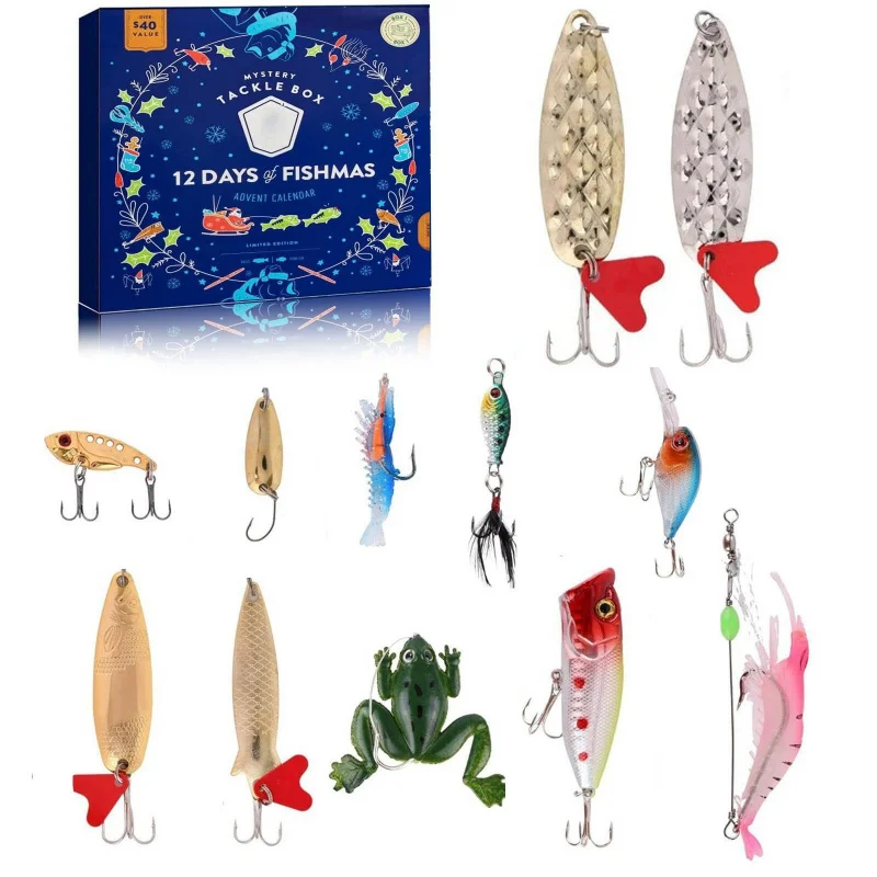 

1 Pack 24 Days Christmas Countdown Fishing Tackle Set Fishhooks Suit Angling Calendars Christmas Gift Fish Lure Set Blind Boxes