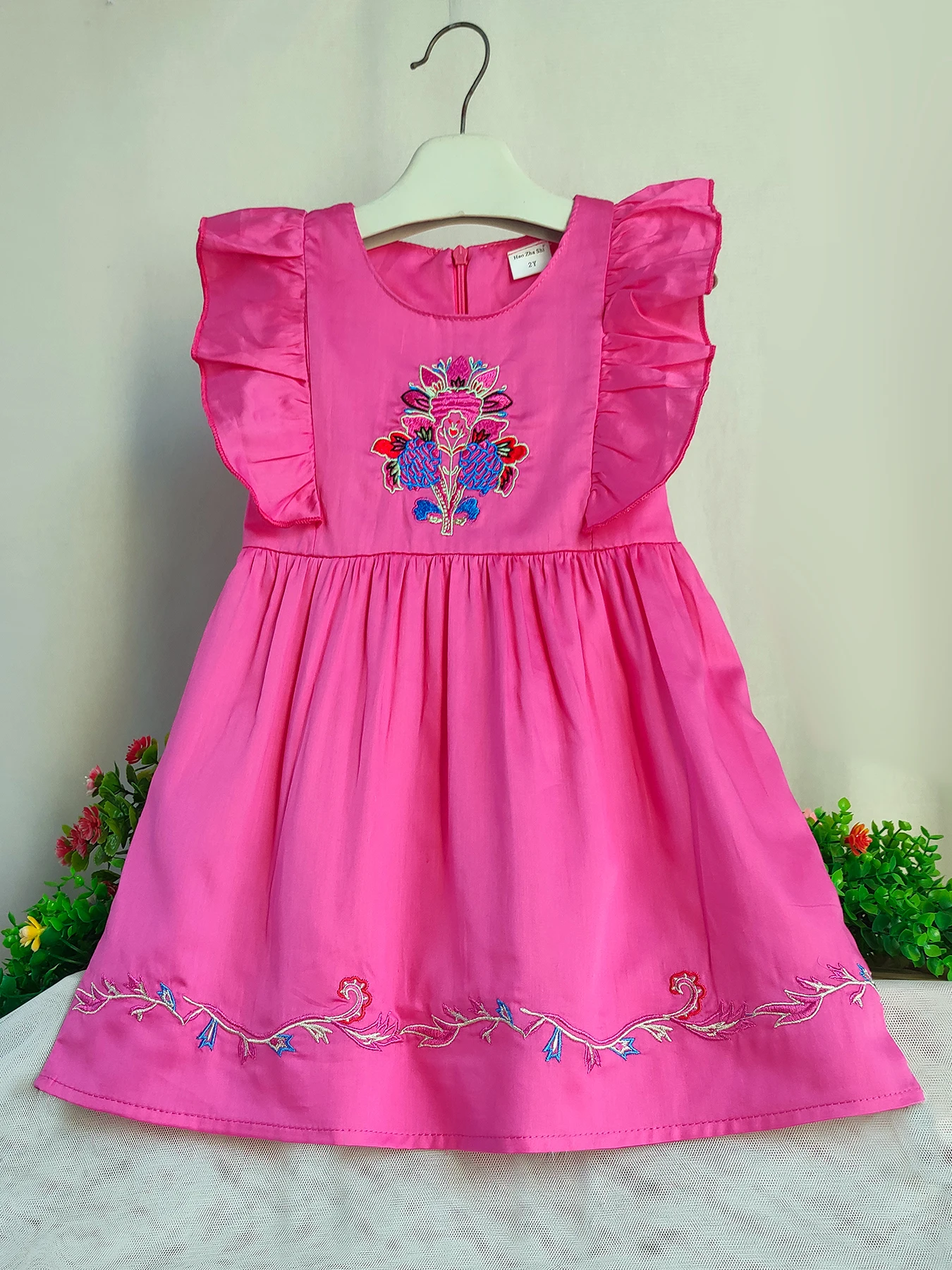 Girls Casual Embroidered Floral Dress Little Girls Fashion Birthday Gift Princess Dress Kids Pure Cotton Puffy Sleeve Clothes