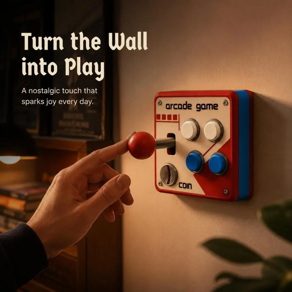 Capa de Interruptor de Luz Estilo Joystick Retrô Impressa em 3D, Placa de Parede Tipo 86, Decoração para Sala de Jogos, Painel de Controle Único para Gamers, 1 Peça