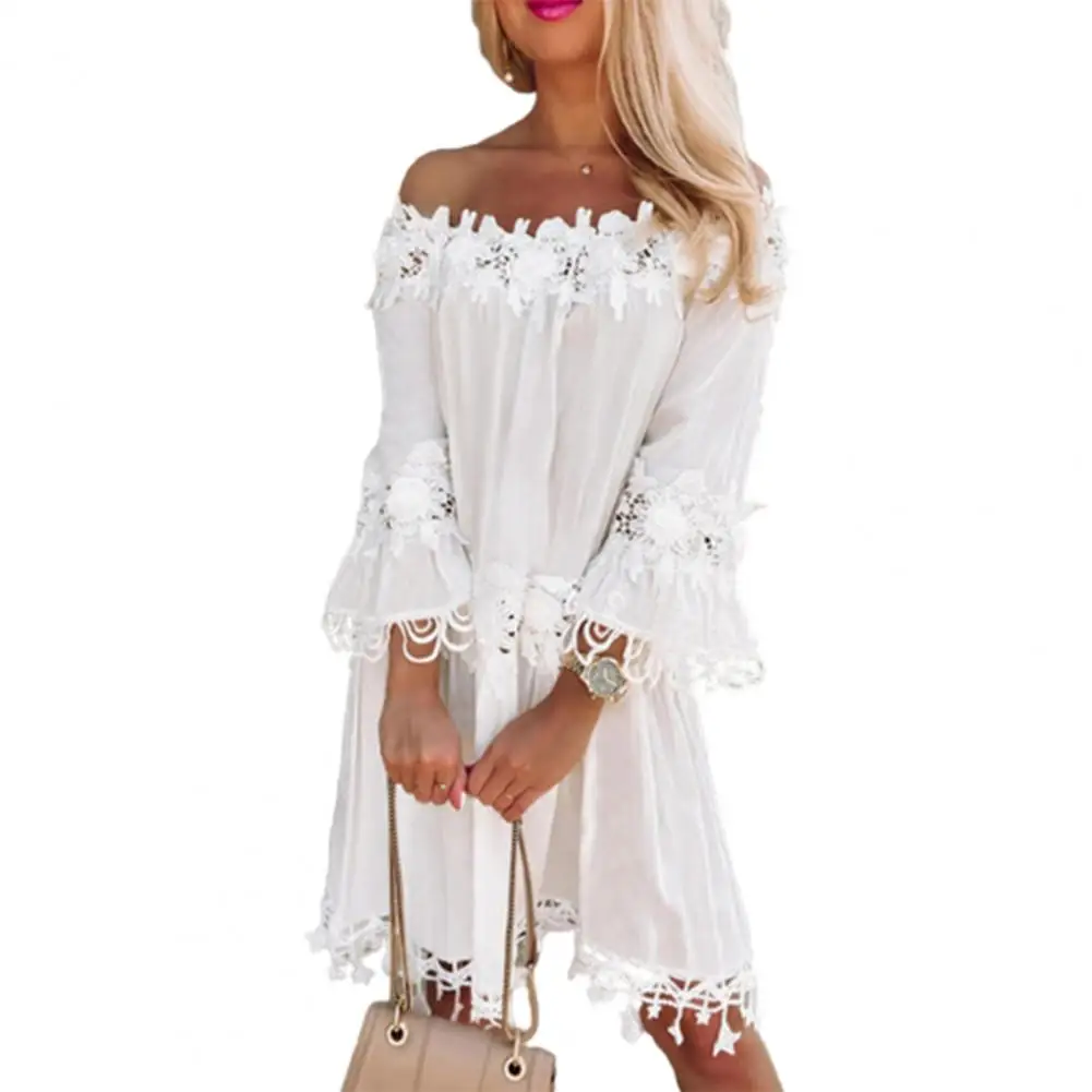 

Stylish Midi Dress Breathable Beach Dress Lace Stitching Women Summer Casual Slim Dress Streetwear