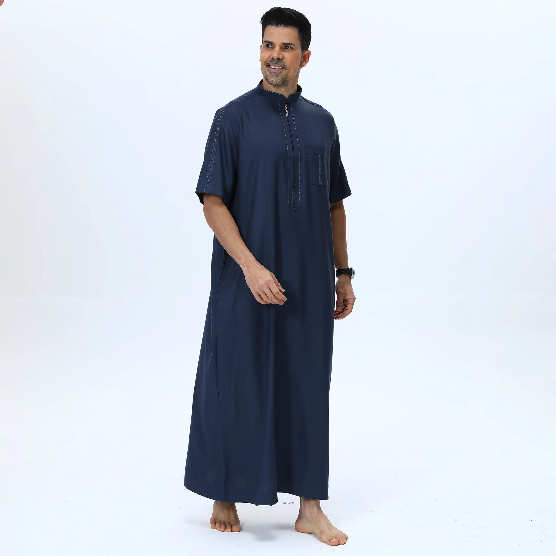 Eid Muslim Islamic Middle East Abaya Dubai Gown Zipper Robe Men Clothing Jalabiya Ramadan Caftan Jubba Thobe Daffah Dishdasha