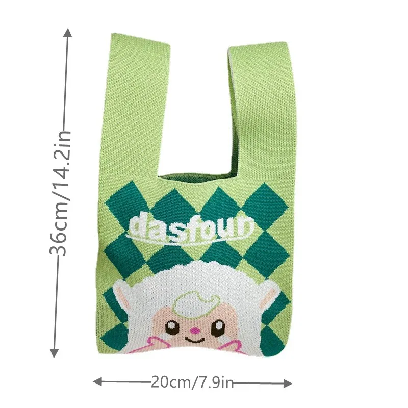 Cute Sheep Handmade Knitted Handbag Women Mini Knot Wrist Bag Casual Color Top Handle Tote Bag Student Reusable Shopping Bags