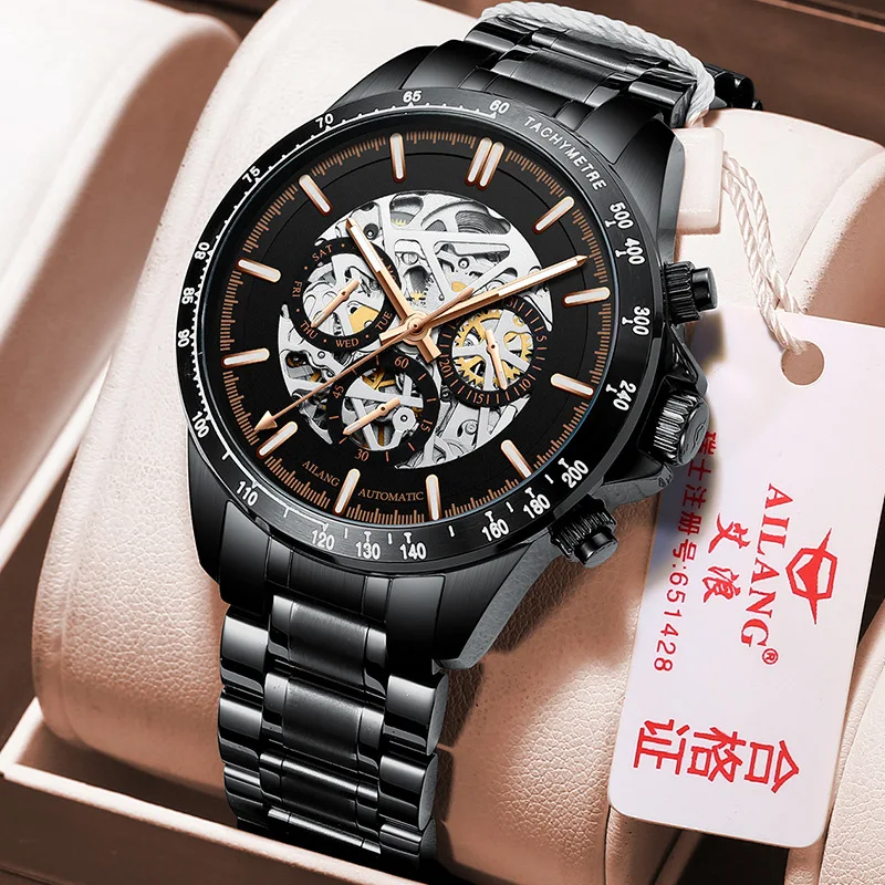 

AILANG Skeleton Dial Design Men Automatic Mechanical Watch Luxury Brand Stainless Steel Watches Luminous Waterproof Steampunk