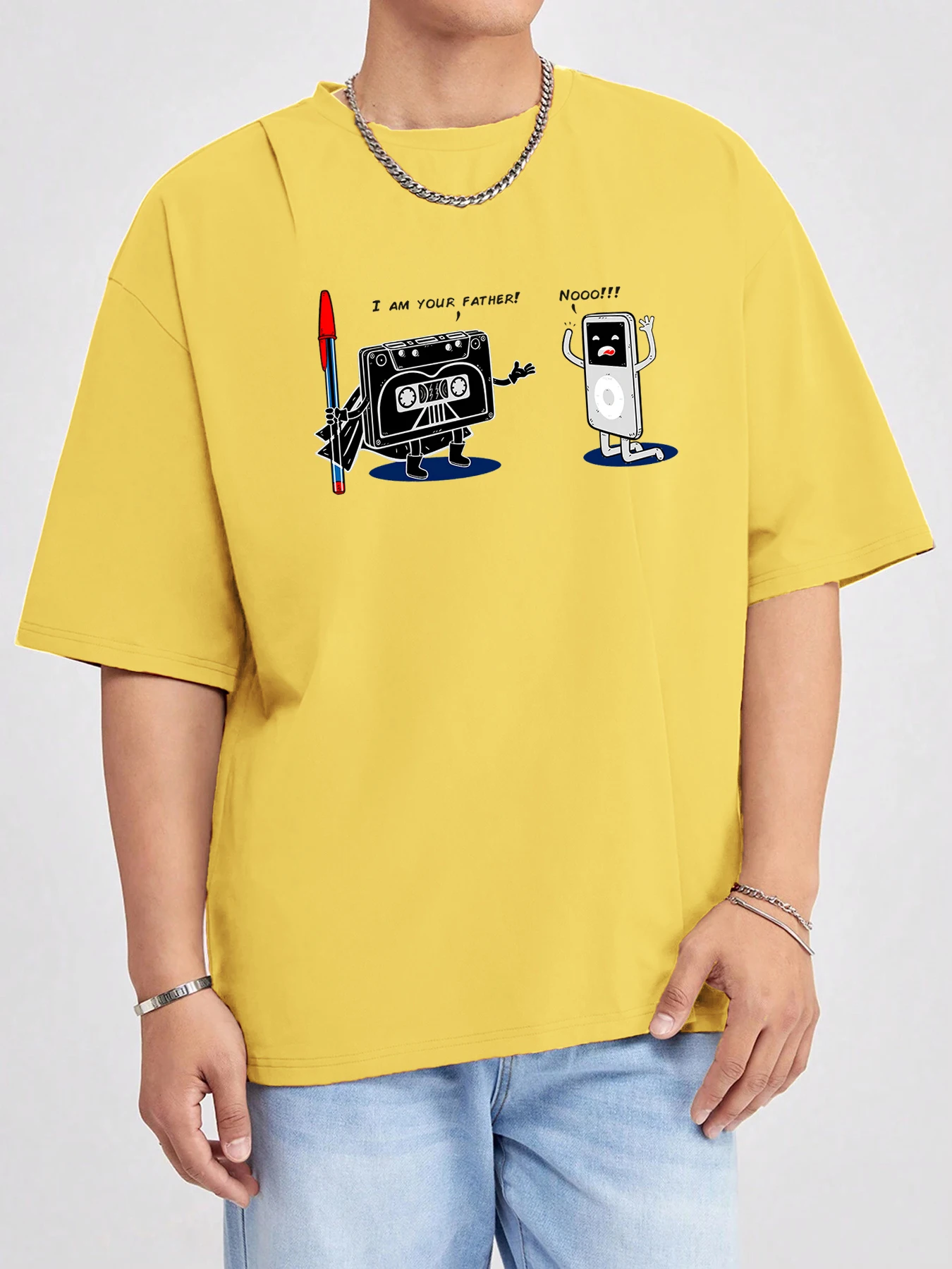 Cartoon Kassette Band Und Ipod Gedruckt Mann Tops Baumwolle Sommer T-Shirt Grundlagen Hip Hop T-shirts Atmungsaktive Oansatz Kurzarm