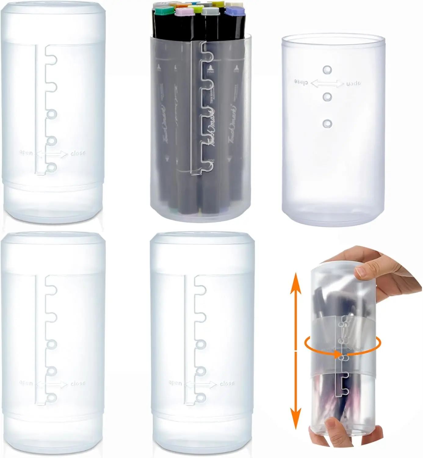 

4 Pack Retractable Makeup Brush Holders, Plastic Portable Cosmetic Organizer Travel Makeup Accessories Cups with Lid, Dust-proo