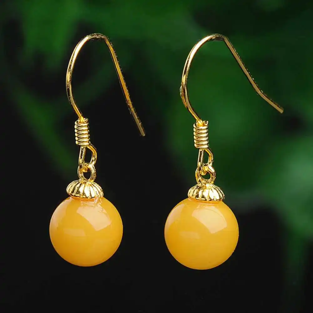 

Fashion 12MM Natural Yellow Agate Earrings 18K New Freshwater Beautiful Party Women