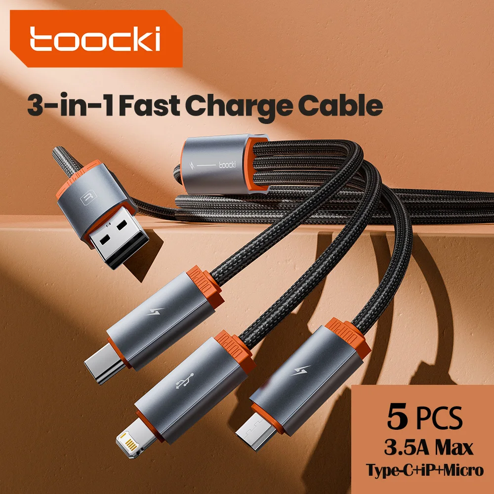 

Toocki 3 In1 USB Cable Multi Port For iPhone 14 13 12 Fast Charging Cable 3.5A Date Cord Type C Micro For Samsung Huawei Xiaomi