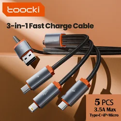 Toocki 3 In1 USB Cable Multi Port For iPhone 14 13 12 Fast Charging Cable 3.5A Date Cord Type C Micro For Samsung Huawei Xiaomi