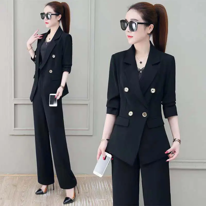 2022 Summer New Elegant Women\'s Pants Suit Casual Jacket Trousers Two-piece Set Office Career Tracksuit Female Blazer