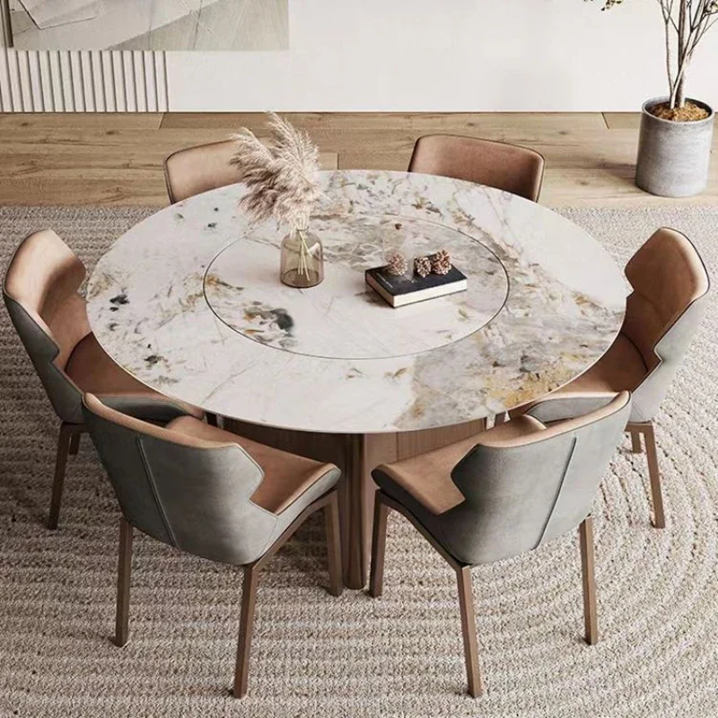 Modern Household Dining Plegable Tables Rock Plate Round Turntable Combination Set Dining Tables Luxury Mesa Furniture