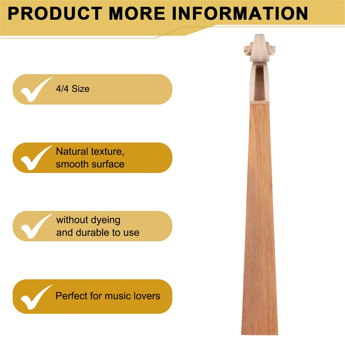 

A47ZZ Unfinished Flames Violin Neck Headstock Scroll 4/4 Unvarnished DIY Violin Head Peg Box