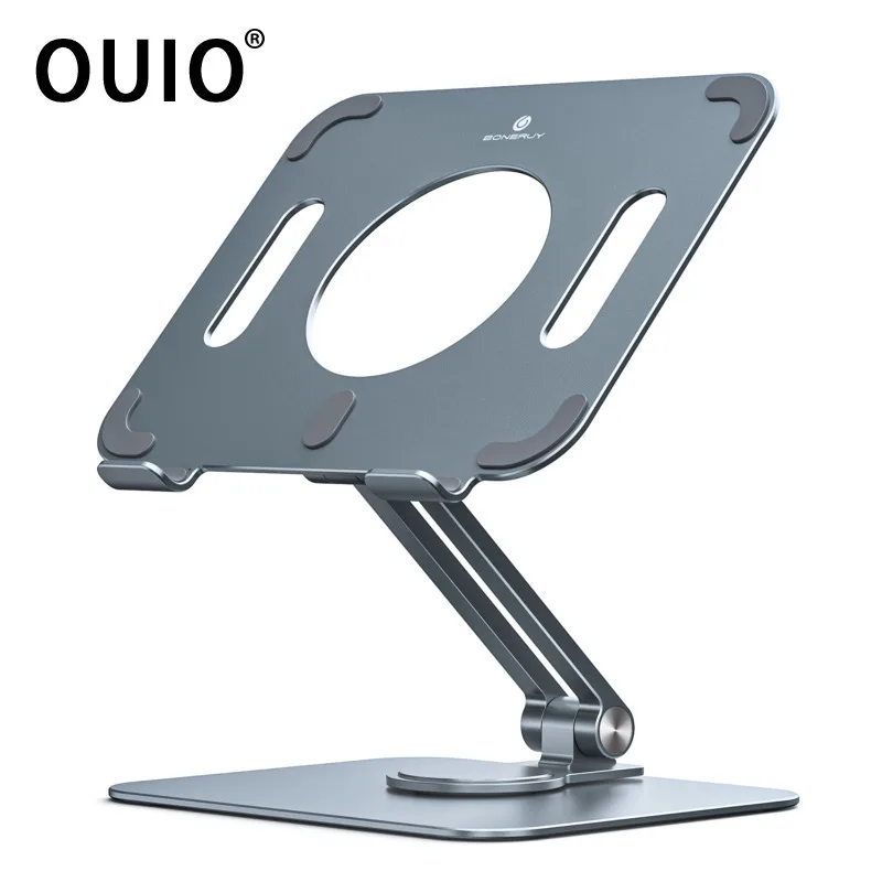 OUIO 360 Rotation Tablet Stand Desk Riser Multi-Angle/Height Adjustable Foldable Holder Dock For 5-13.9 Inch Phone IPad Tablet