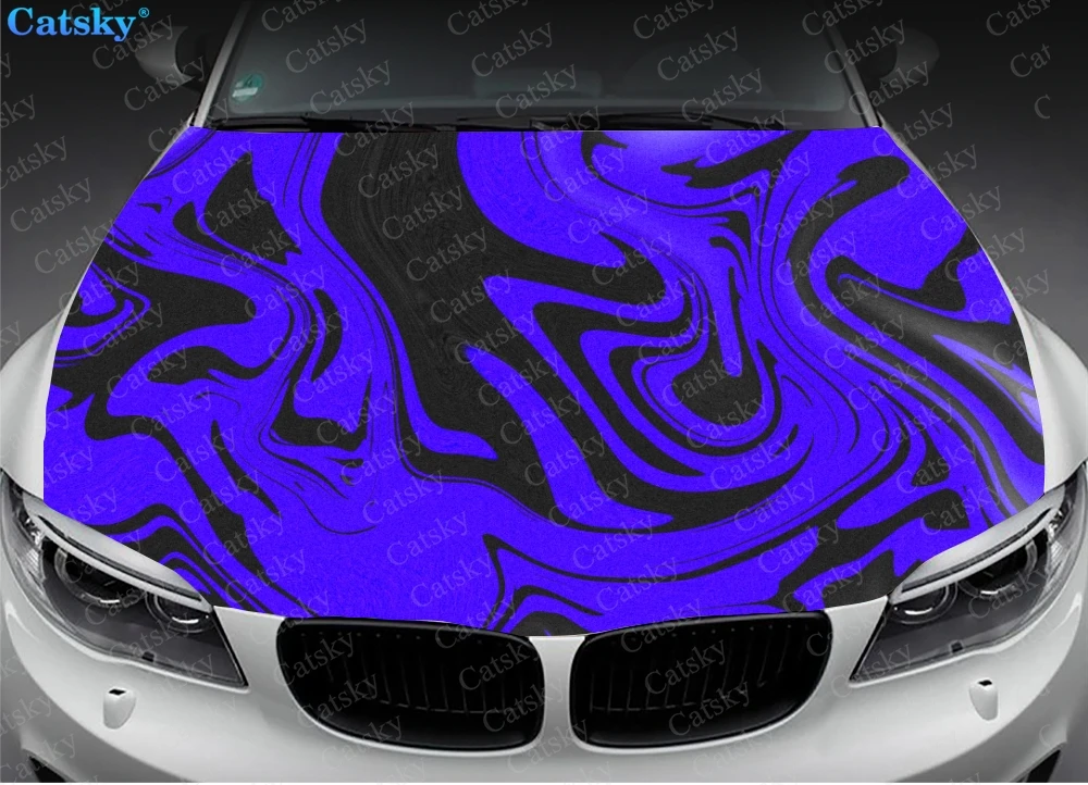 Abstract Blue Marble Pattern Car Hood Vinyl Sticker Wrap Vinyl Film Engine Cover Decals Sticker Car Body Accessories Decoration