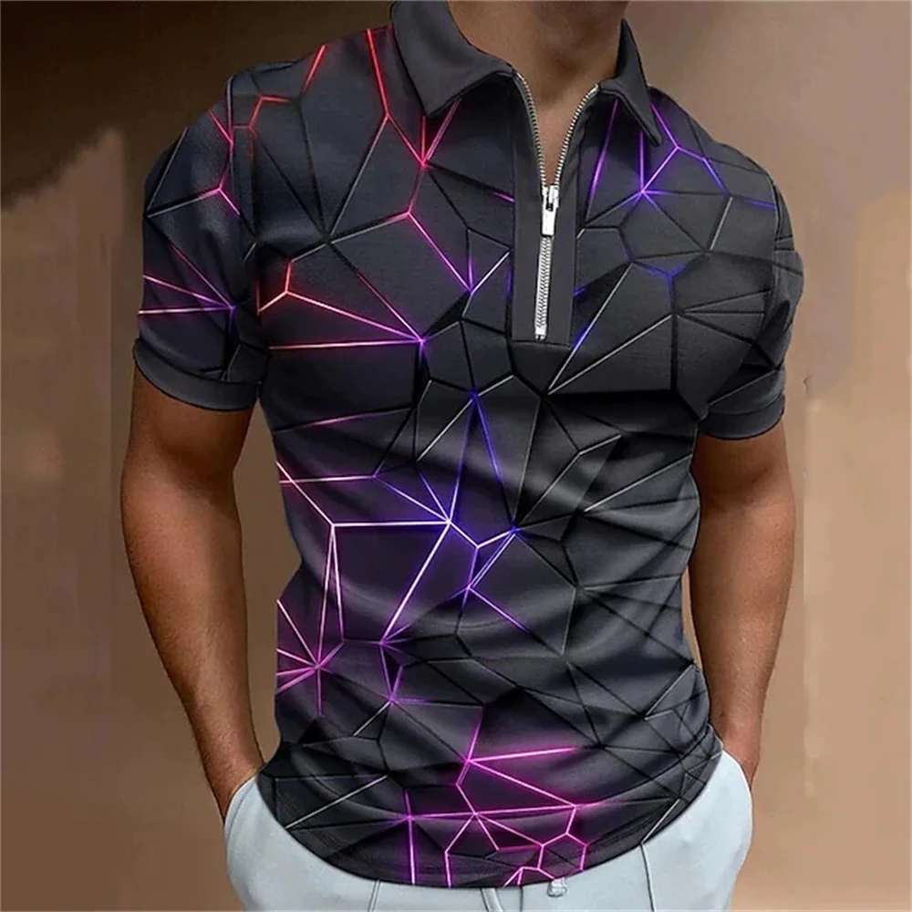 Men's Collar Polo Shirt Comfort Shirt Gradient Tops Turndown 3d Print Street Short Sleeves Zipper Clothing Fashion Designer Tops