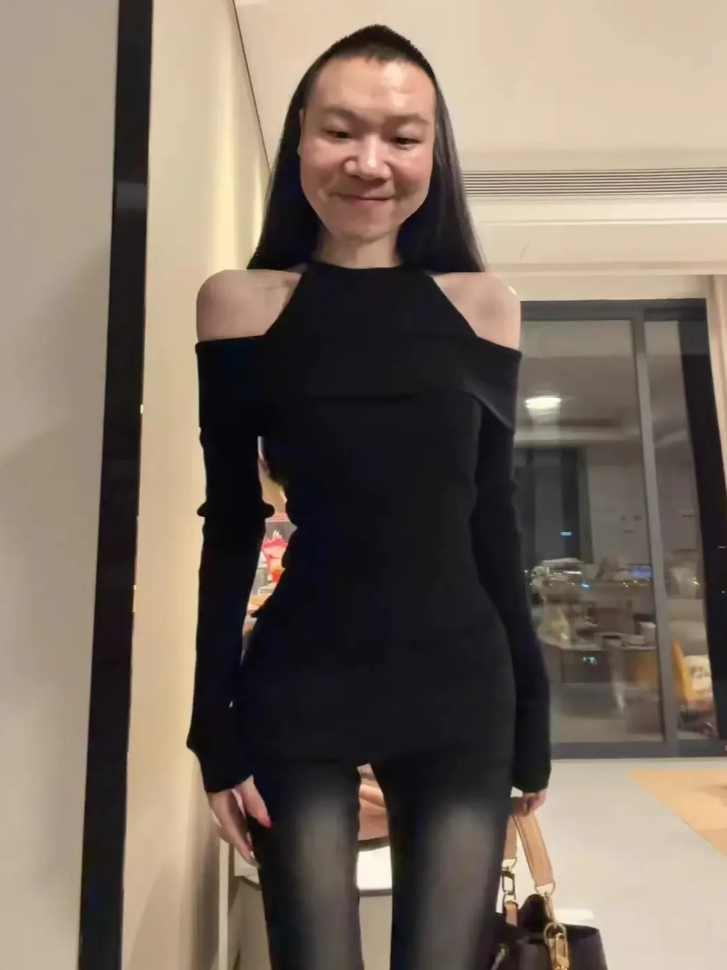 

Bla Sexy oulder Bared Long Sve Knitted Sweater Women's Slimming Base Layer irt Autumn Commute Sle round Ne Sweater