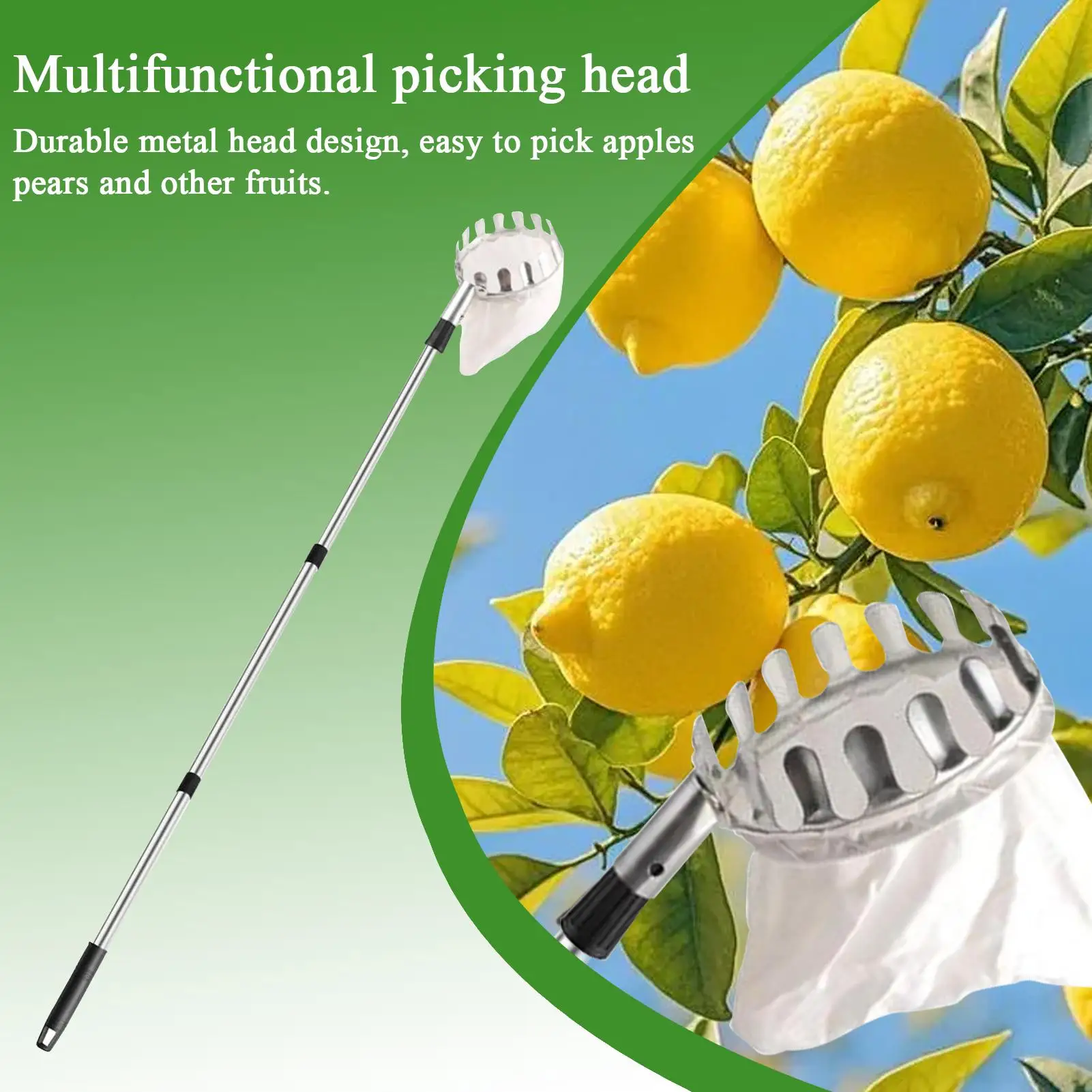 Fruit Picking Pole Telescoping Harvesting Equipment 3.3-13ft Adjusting Fruit Picker For Mango Lemon Orange Pear Cherry Farm