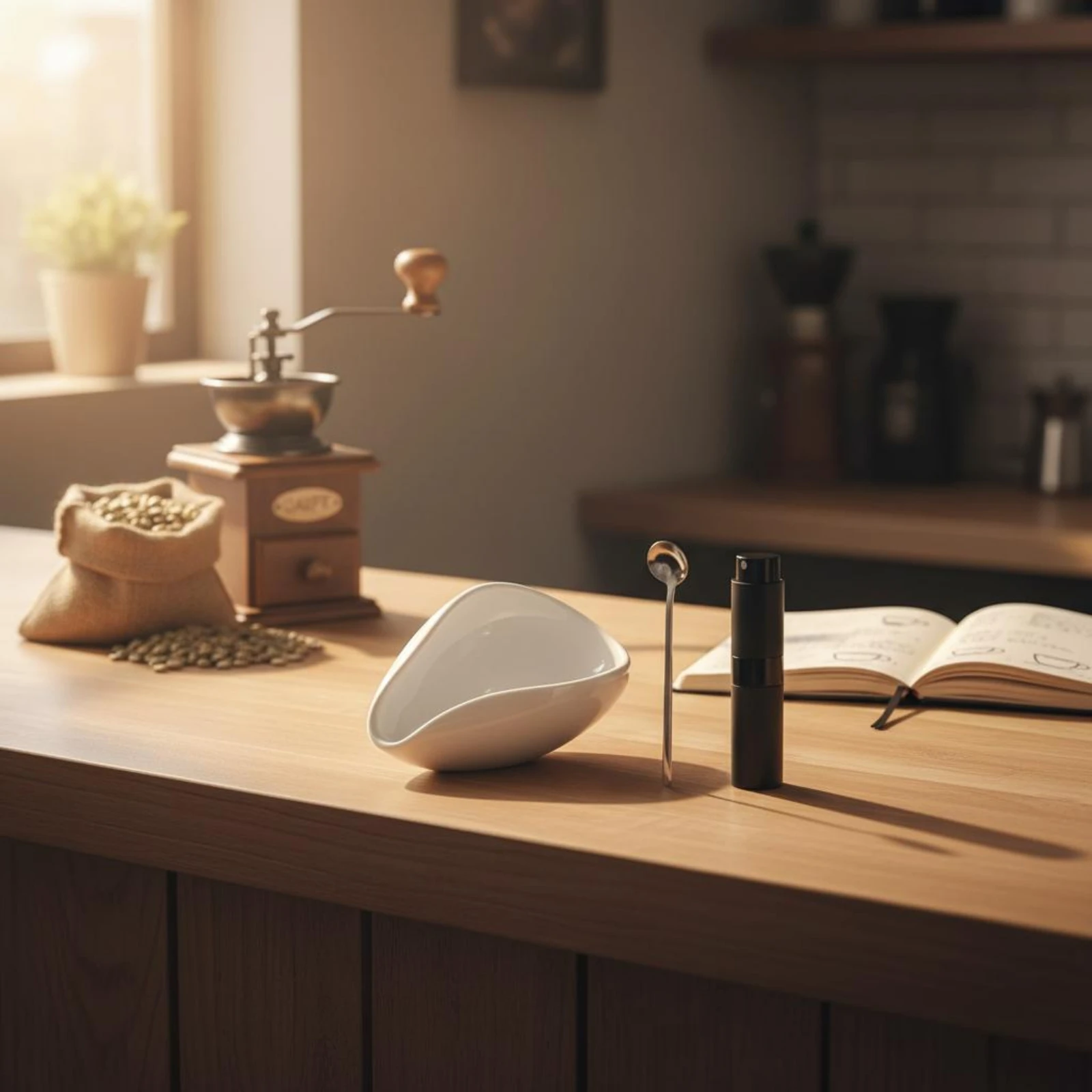 Ceramic Coffee Bean Dosing Set Single Dose Coffee Bean Weighing Bowl Espresso Dosing Tray Kit for Baristas, Home Kitchen, Cafe