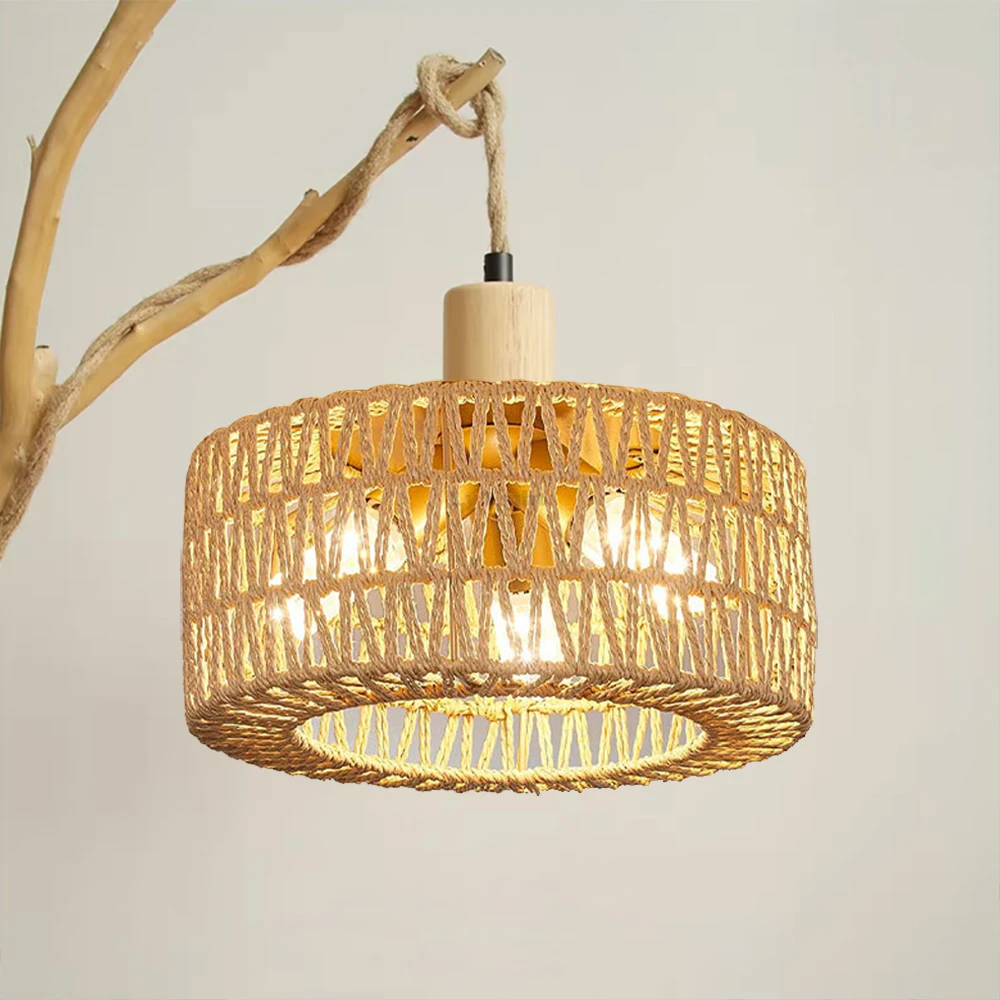 Imagem -04 - Rattan Wicker Woven Pendant Lampshade Chandelier Light Cover Lâmpada de Parede Cage Guard Rústico Pendurado Luz Fixtu E27